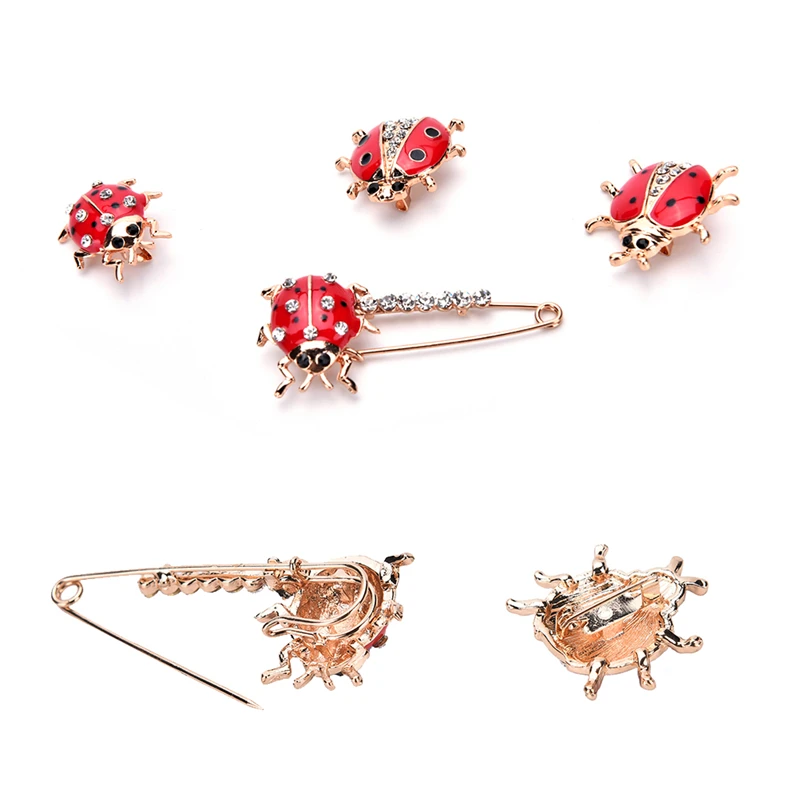 4 style Red Ladybug Animal Enamel Design Brooch Pin Fashion Jewelry Rhinestone for Women Jewelry