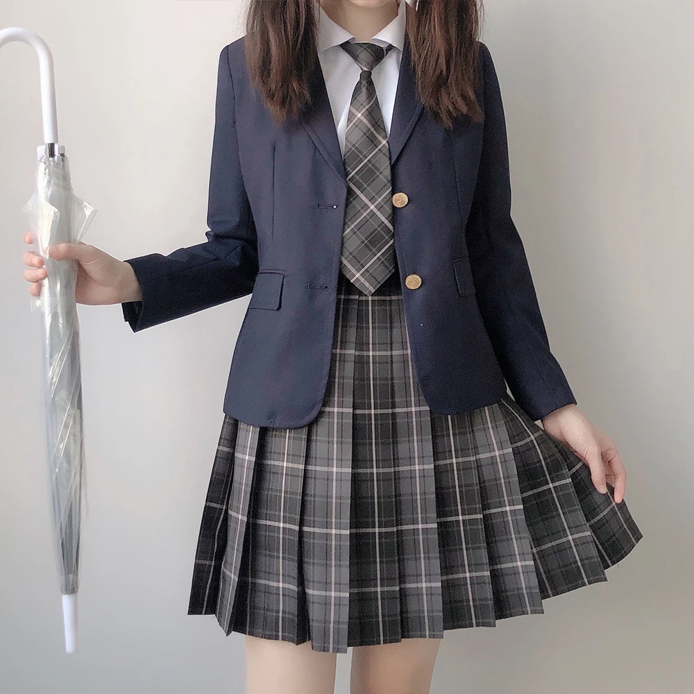 Japan Preppy Style Women's Navy Blue Coat Set Kawaii High School Class Girl Student Uniform Cute JK Blazer Clothing for Autumn