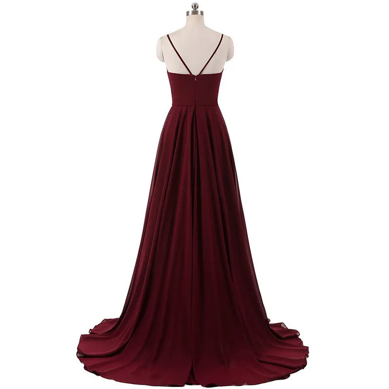 A Line Chiffon Spaghetti Elegant Floor Length Bridesmaid Dresses Evening Wedding Party Prom Homecoming Birthday Sweep Train