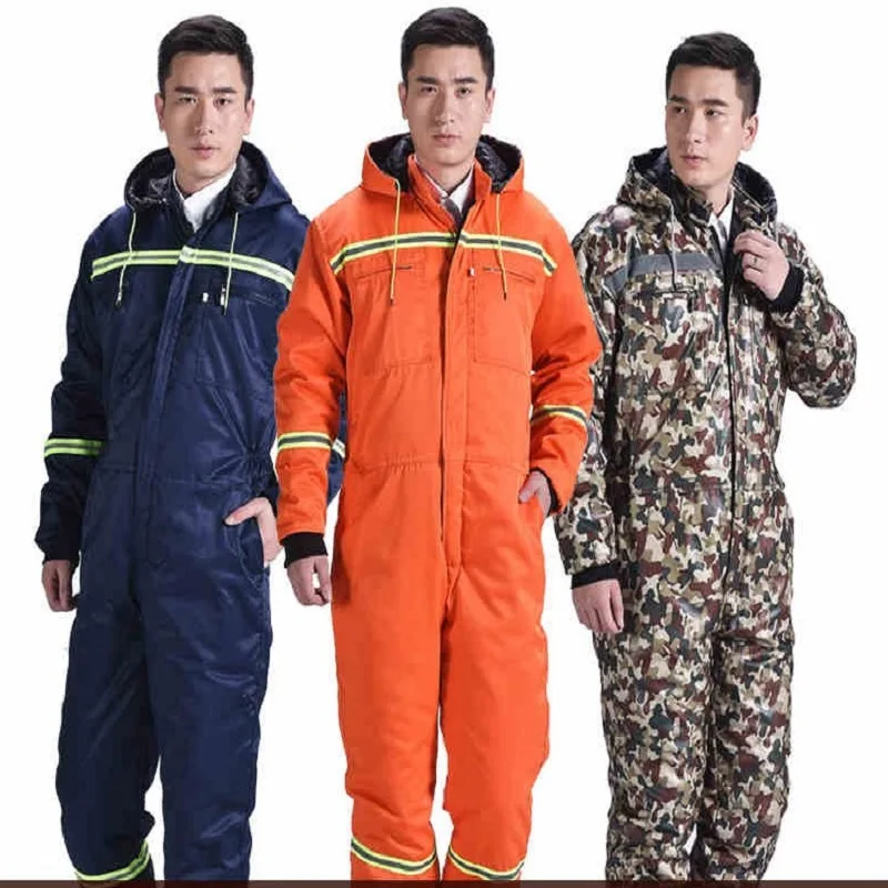 Winter men women hooded overalls Siamese long-sleeved coveralls workshop warm thicken clothes dustproof antifouling jumpsuits