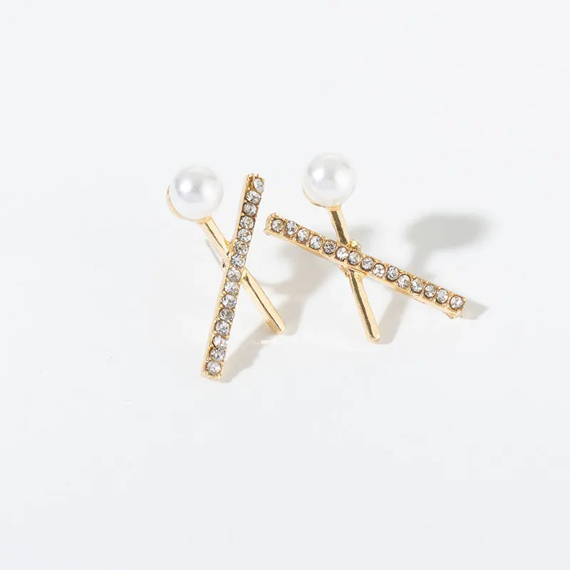 European And American Fashion Exquisite Basic Cross Geometry Pearl Earrings Simple Elegant Goddess Earrings Wholesale Hot Sale