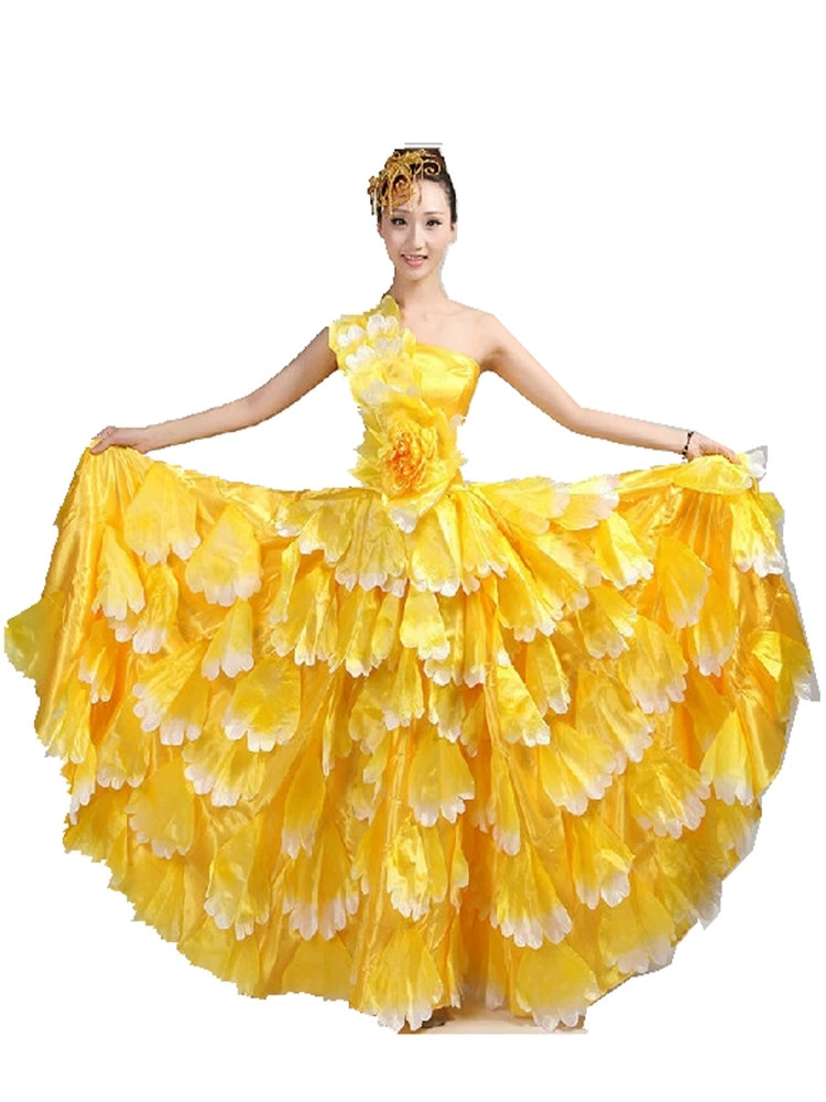 Flamenco Dance Costume Flamengo Dress petalo abito spagnolo 540 720 con copricapo Gypsy Swing Skirt Chorus Stage Performance