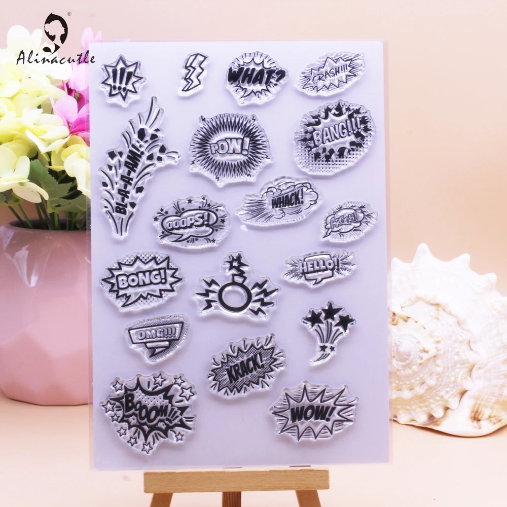 Text Box BOOM! POW! OMG! CLEAR STAMPS Scrapbooking Handmade Card Album Paper Craft Rubber Transparent Silicon Stamp Alinacutle