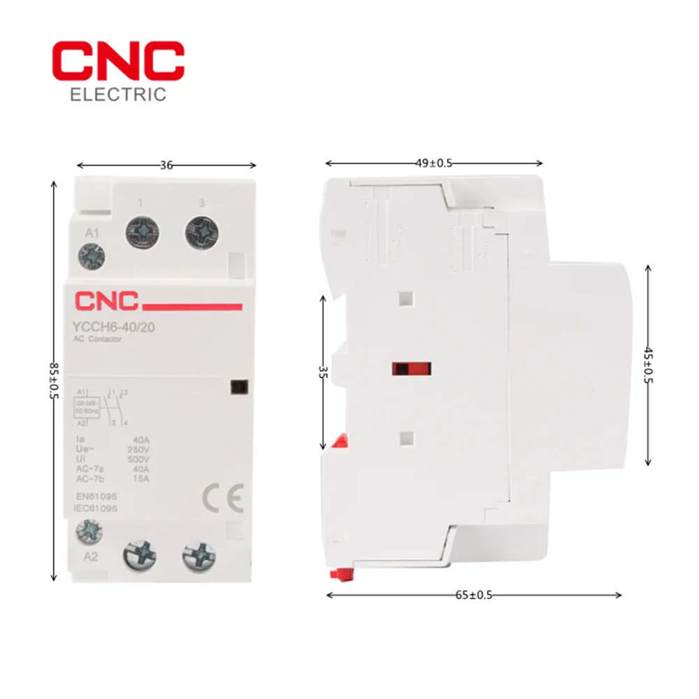 CNC YCCH6 2P Din rail Household ac contattore modulare 25A 40A 220V/230V 50/60HZ 2NO 2NC o 1NO 1NC