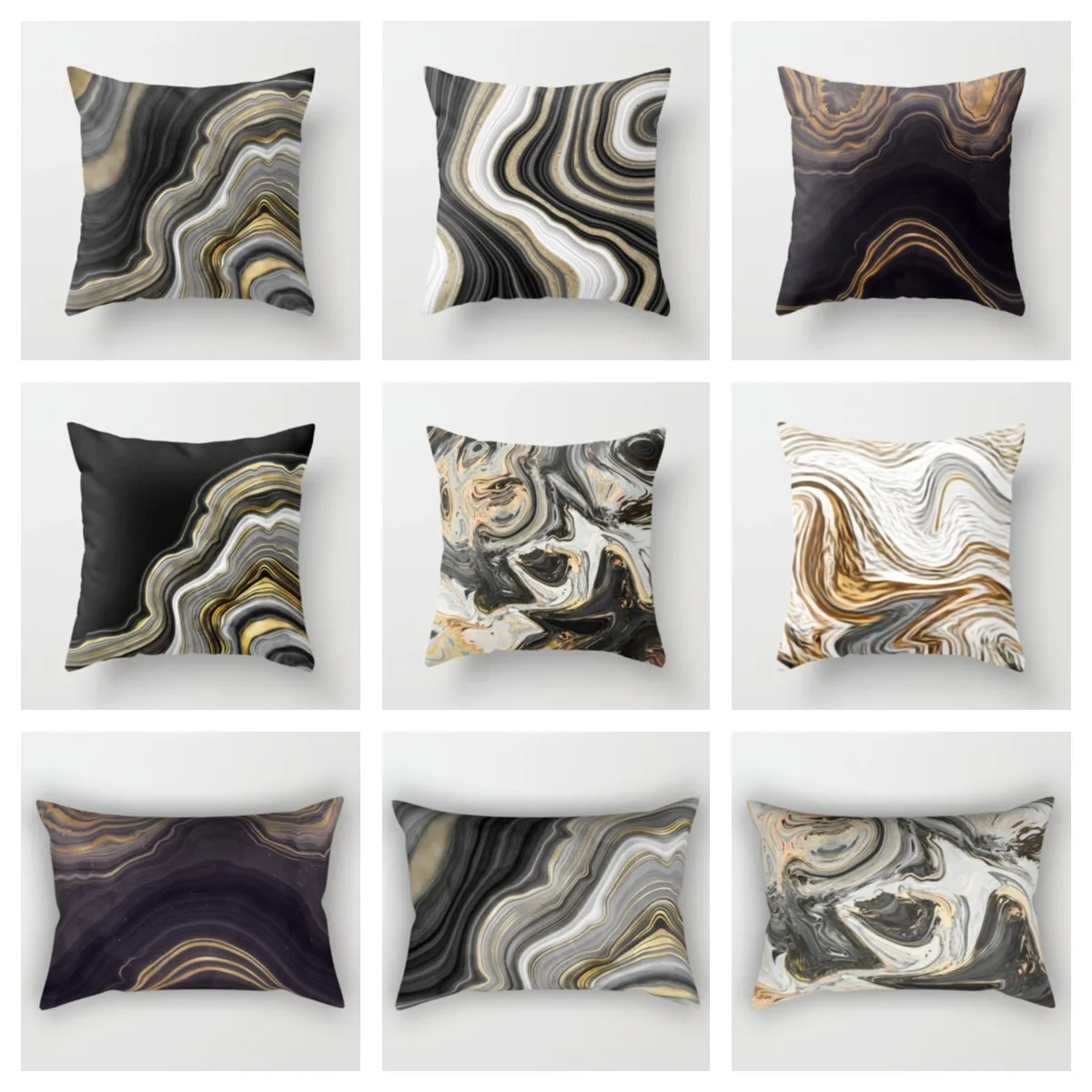 Black gold agate pattern Plush pillowcase，cushion covers 40x40,45x45,50x50,60x60 30x50 40x60，home living room decoration