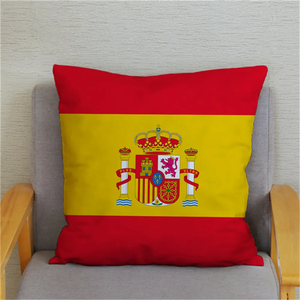 Spain Flag Print Cushion Cover Super Soft Short Plush Pillow Covers Brazil Flag Throw Pillow Case Sofa Home Decor Pillowcase