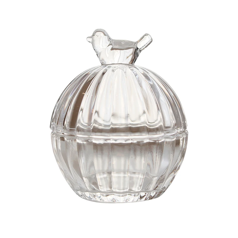 Transparent Crystal Glass Jar with Exquisite Embossed Bird Butterfly Candy Jar Wedding Jewelry Box with Lid Storage Container