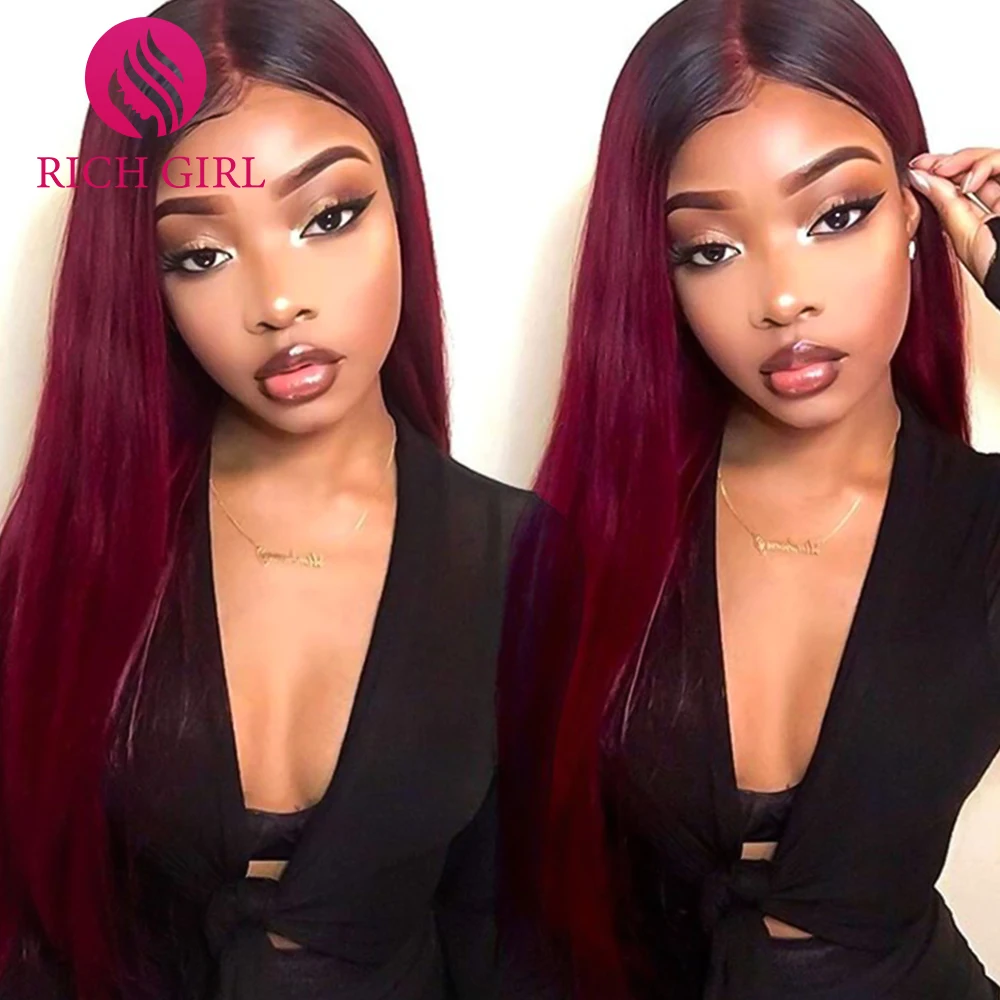 Brazilian Straight Hair Weave Bundles 30 Inch Human Hair Extensions Color 1B/99J/Burgundy Ombre Bundles Richgirl 100% Human Hair