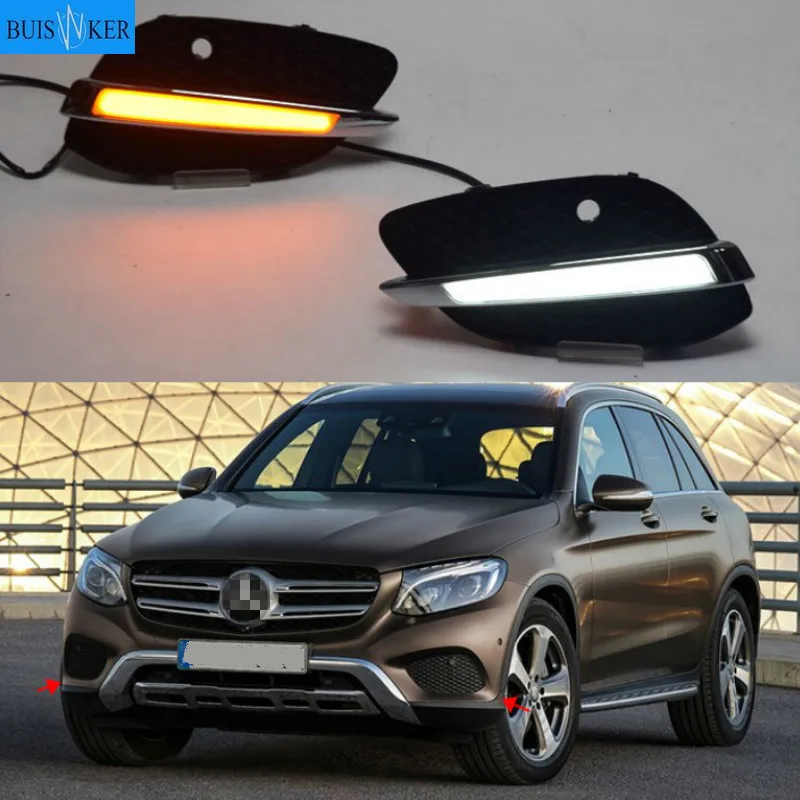 

2pcs For Mercedes Benz GLC X205 2015 2016 LED DRL Daytime Running Lights Daylight yellow turn Signal lamp light