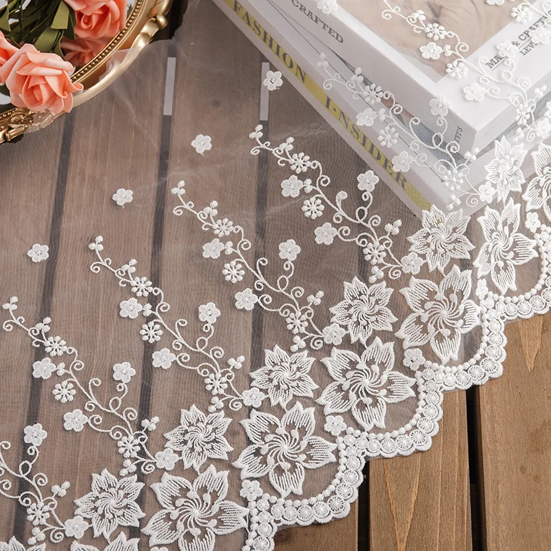 Flower Embroidery Fabric White 35cm Wide Lace Ribbon Diy Crafts Supplies Home Deocr Dress Needlework Sewing Accessories By Yard