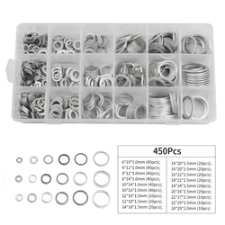 200/280/450/pcs Plug Aluminum Crush Washers Gasket set Flat Metal Washer Gasket Assorted Aluminum Sealing Rings