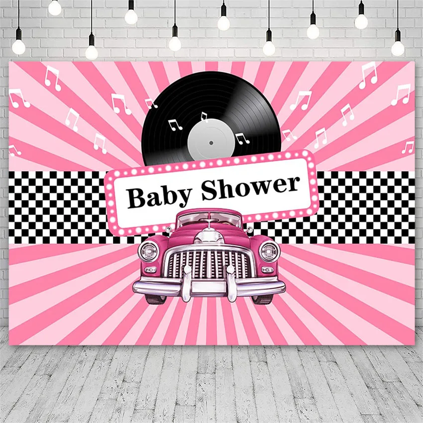 Mehofond Pink Girl Baby Shower Backdrop Record Sports Car Race Track Photography Background Props Photozone Photo Studio Banner