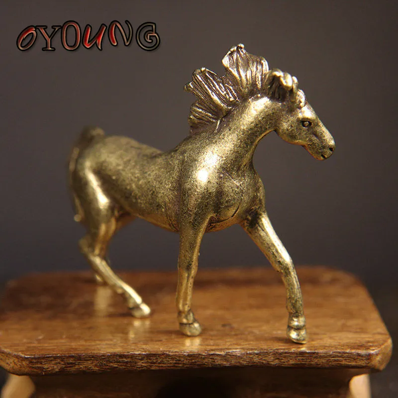 Pure Copper 12Zodiac Solid Horse Feng Shui Ornaments Vintage Bronze Running Horses Statue Miniatures Figurines Desk Decorations