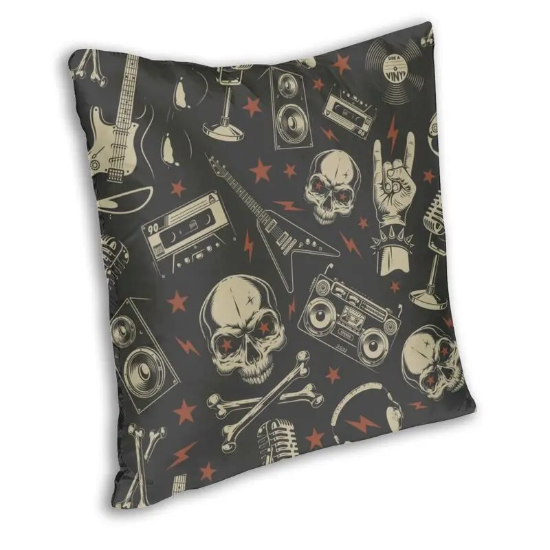 Retro Heavy Metal Music Pattern Cushion Cover 40x40cm Decoration 3D Print Rock Guitar Skull Throw Pillow for Car Double Side