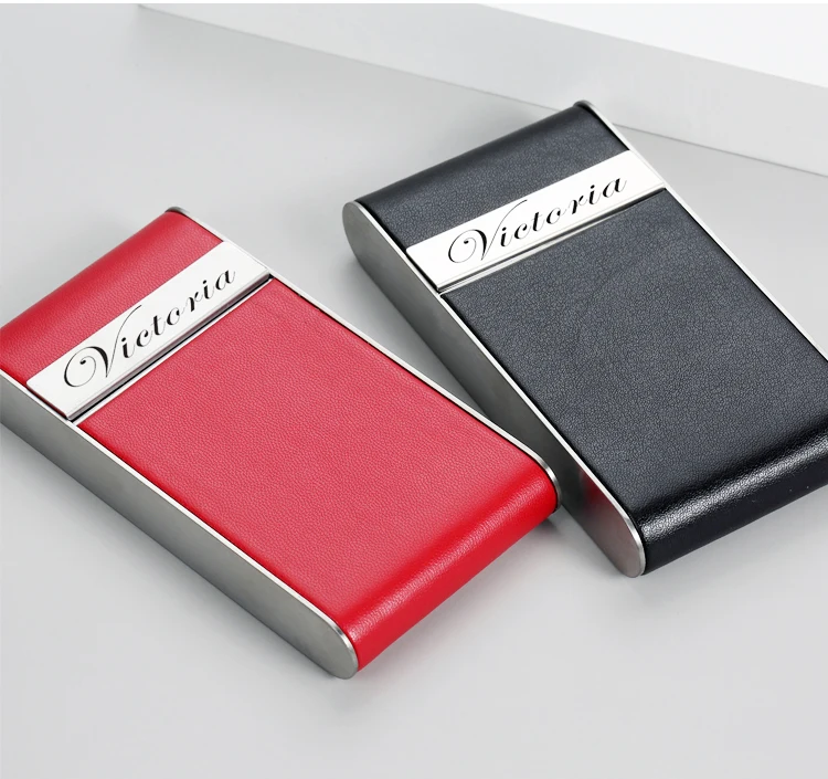 Rot Schwarz 100mm Schlanke Zigarette Fall Box Mode Edelstahl PU Leder Name Individuelles LOGO Rauchen Geschenk Für Freundin frauen – Detail 7