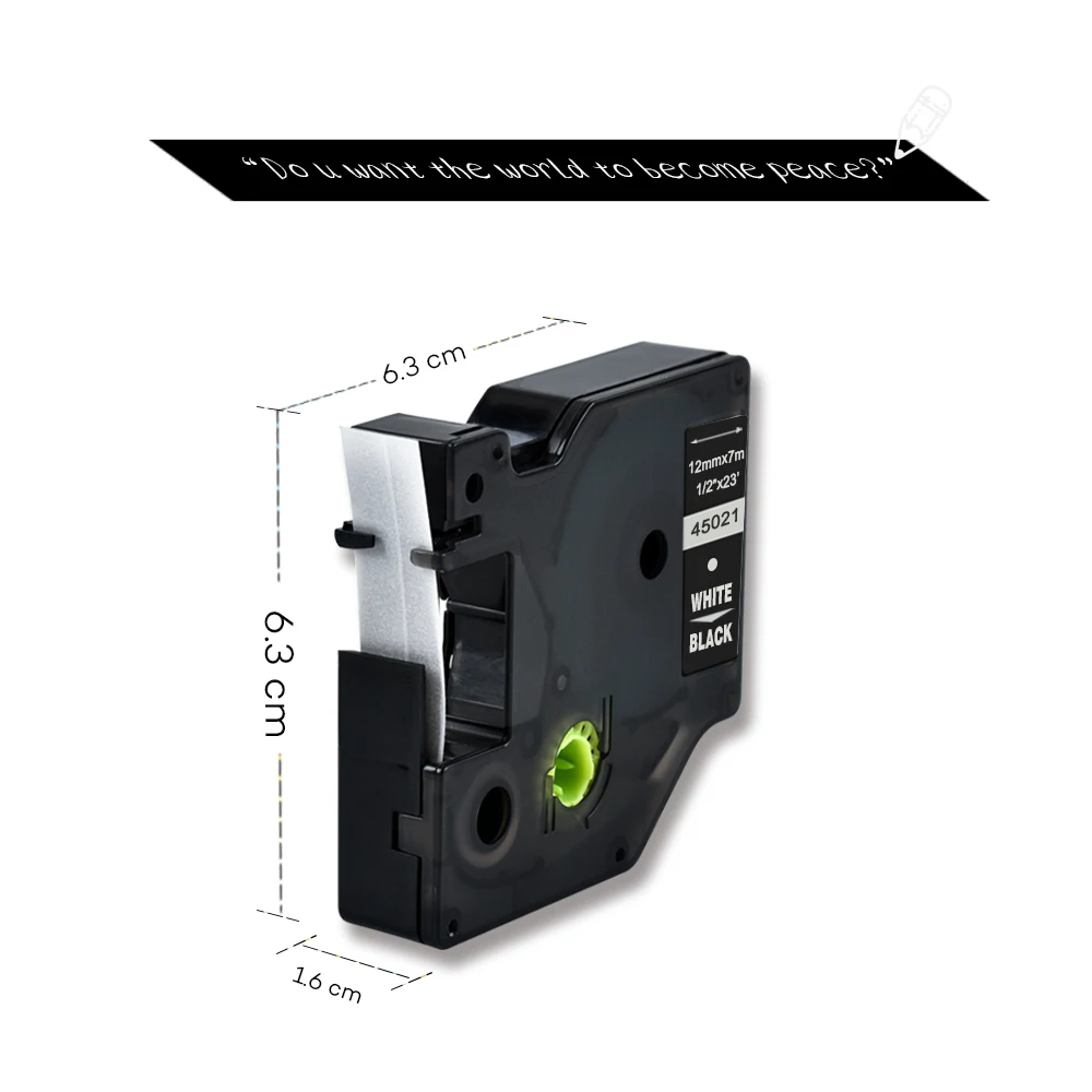 DYMO D1 12mm 45021 สีขาวบนBlack Labelเทปริบบิ้นDYMO D1 เครื่องพิมพ์สำหรับDYMO LABEL Printer DYMO LM160 LM280