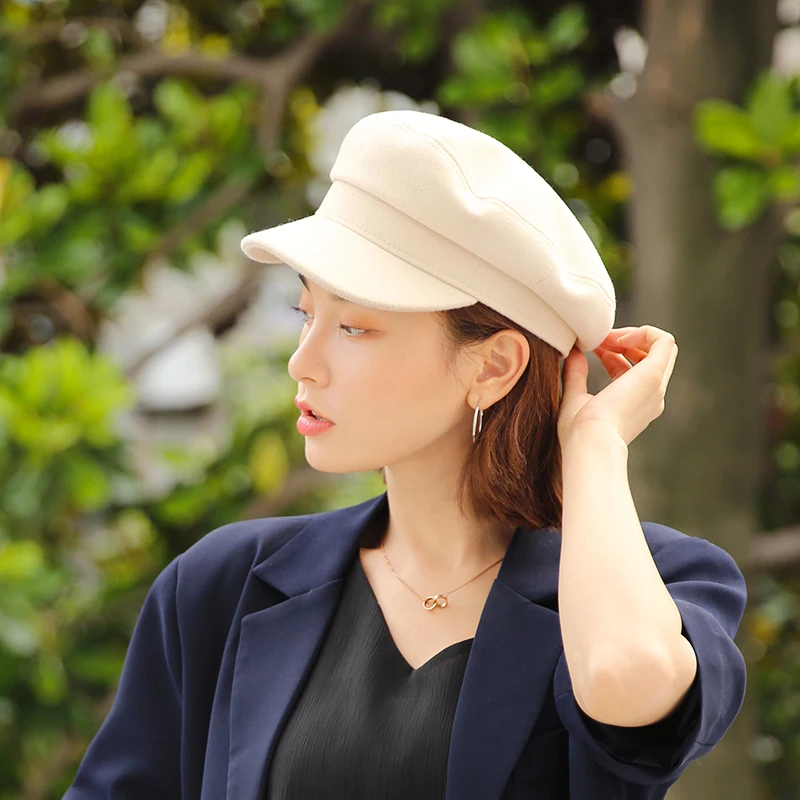 

H3569 Women Beret Hat Fall Winter Warm Wool Navy Cap Female British Retro Korean Student Casual Simple Pure Color Painter Hats