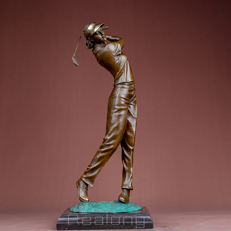 Imagem -02 - Feminino Golfista Bronze Escultura Bronze Jogador de Golfe Estátua Mulher Figurinhas Golfista Menina Jogando Golfe Arte Artesanato para Casa Decoração Presente