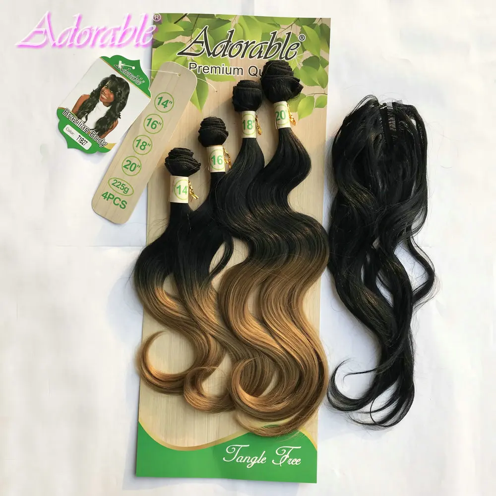 Adorable Full Packet 4+1 Hair Weaves,Ombre Exactly Two Tone Gold Deep Brawn T1BBUG Color Hair Bundles Fringe Brazilian Body 4pcs