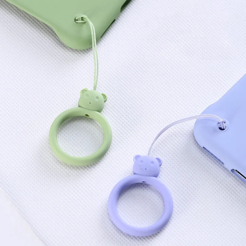 Universal Cartoon Cute Bear Design Silicone Finger Ring Lanyard Mobile Phone Straps Phone Lanyards