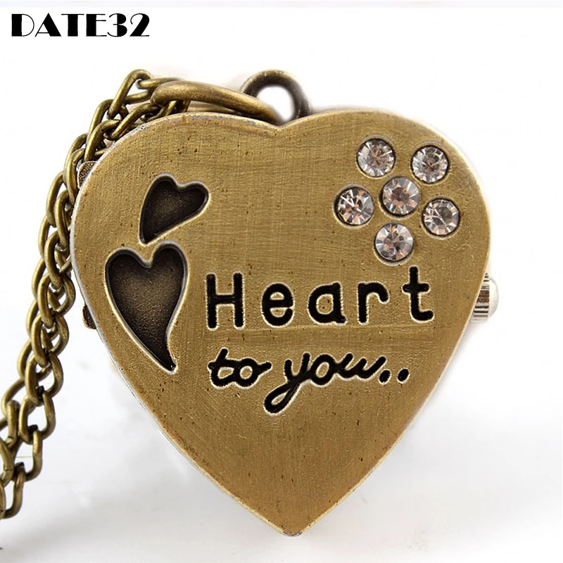 

Love Heart Necklace Pendant Quartz Pocket Watch Small Diamond Stone Fob Chain Clock Gifts for Boys Men Women Gift Present Reloj