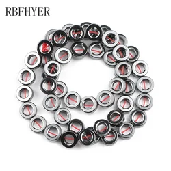 Hollow Circle Natural Black Hematite Beads Circle Loose Beads For DIY Jewelry Making Bracelet Necklace Pendant 8/10/12/14/16mm