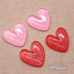 10pcs Kawaii Resin Glitter Red/Pink Heart Flatback Cabochon Home Decoration Charm Craft DIY Accessories,26*26mm