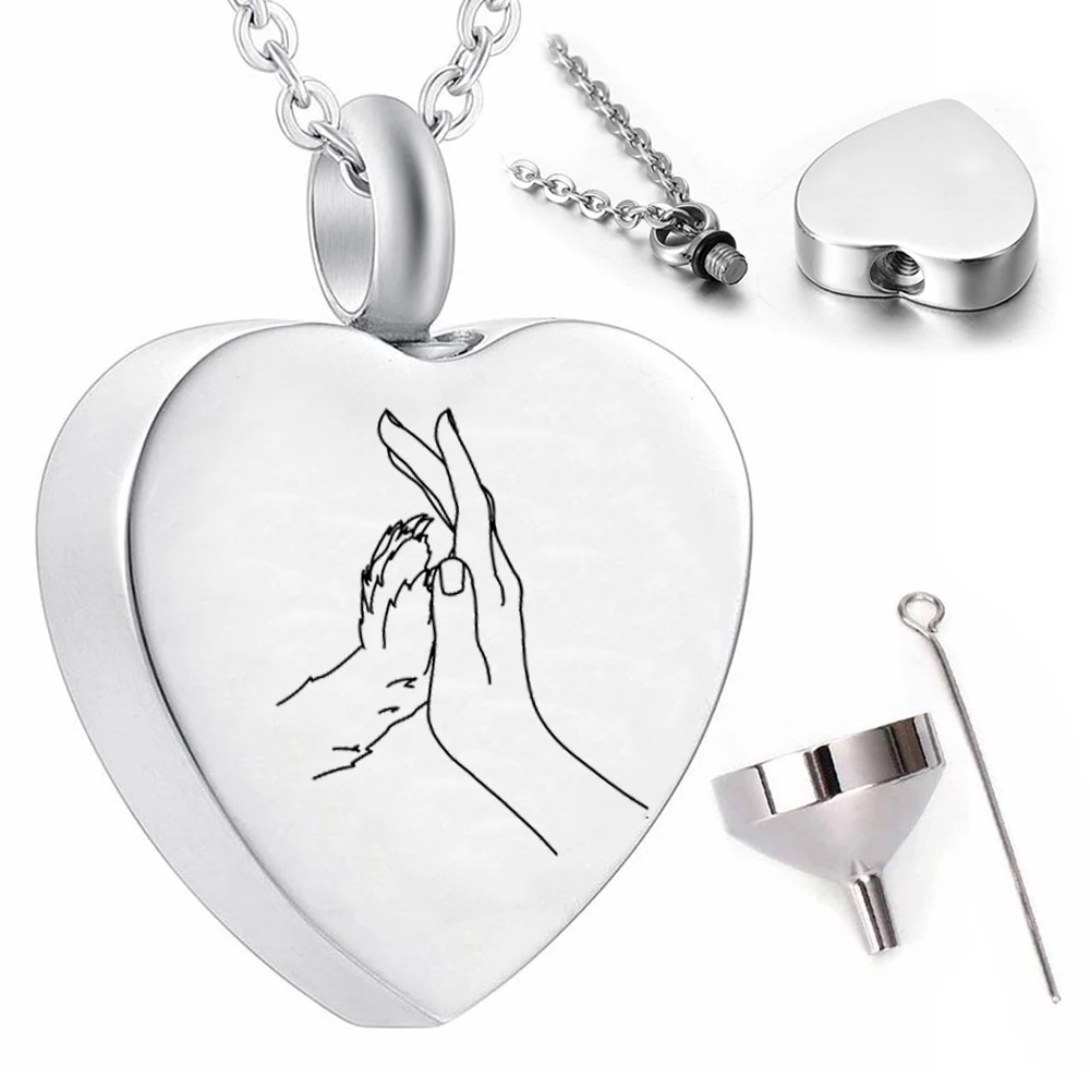 Cremation jewelry heart pendant necklace owner and pet pattern souvenir ashes urn jewelry to commemorate beloved pet