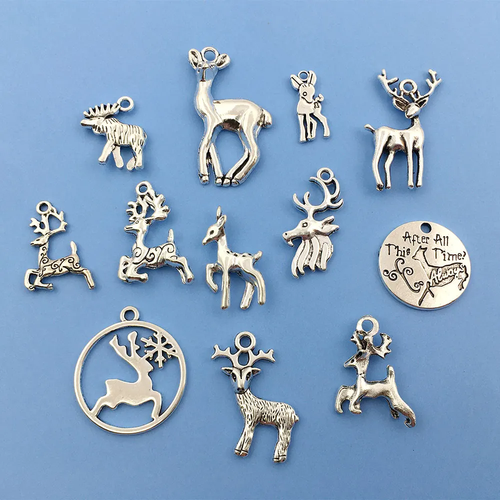 

Mix 60pcs 12Styles Christmas Animal Elk Deer Tibetan Silver Metal Pendants DIY For Jewelry Making Necklace Bracelet Crafting