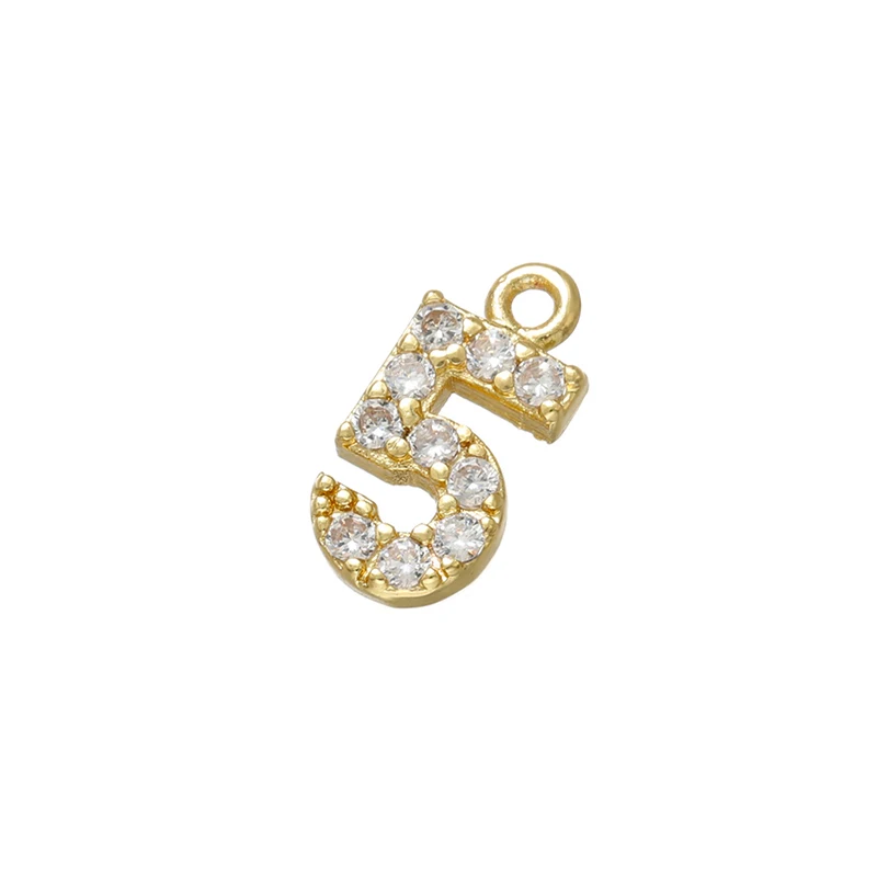 ZHUKOU 5x10mm Gold color flat ring Arabic number Pendant/number charms for women necklace earring jewelry accessories modelVD706