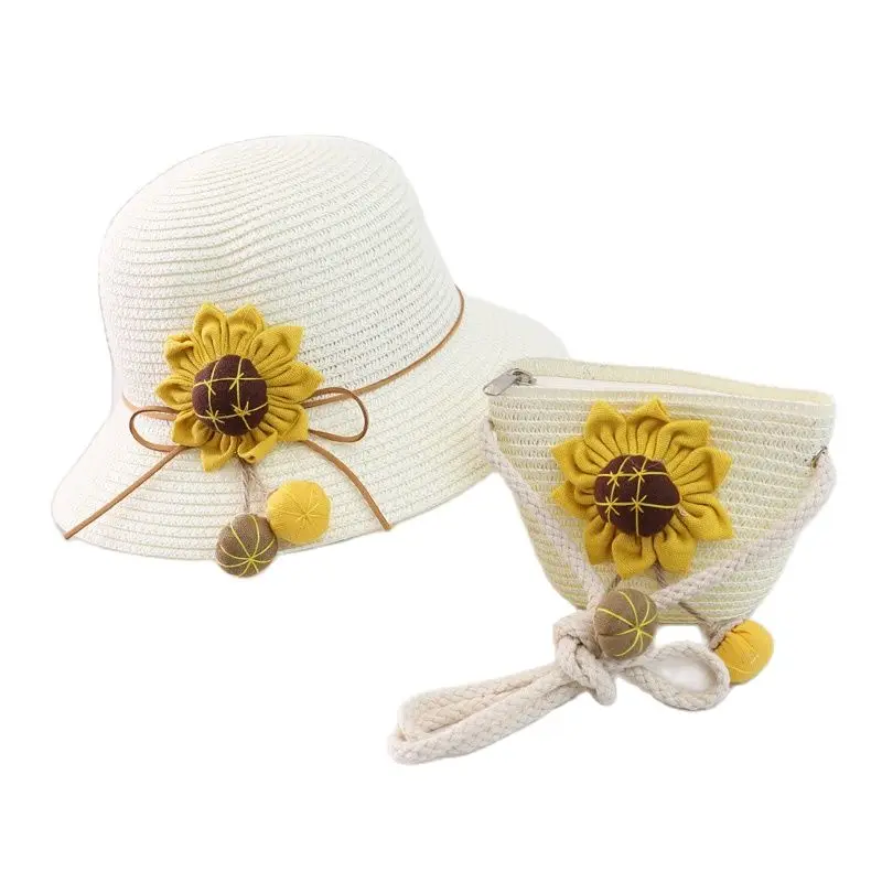 XEONGKVI Korean Sunflower Pumpkin Parent-child Sun Hat Bag Suit Summer Fashion Bucket Straw Hat For Women Men