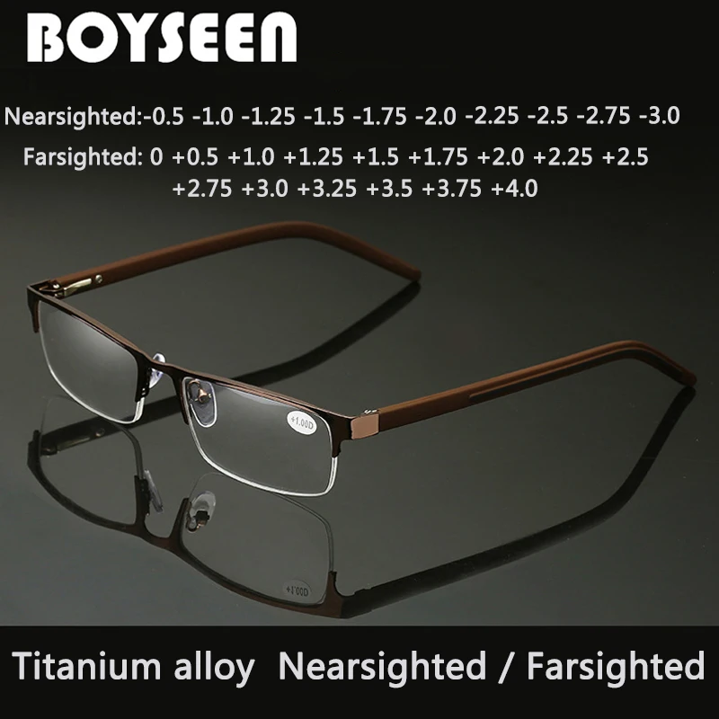 Очки для чтения BOYSEEN из титанового сплава, линзы от +0,5 до +4,0, несферические, с 12-слойным покрытием, деловые, для людей с близорукостью, от 0 до -3,0.