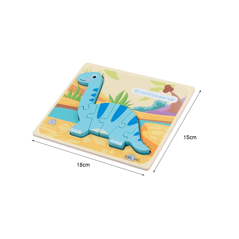 Baby Wooden Cartoon Dinosaur 3D Puzzle Jigsaw For Baby Boy Girl Montessori Early Learning Educatioanl Puzzle Toys