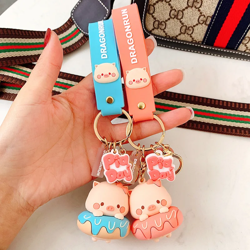 Genuine Authorized Cartoon Cute Donut Pig ZHUXIAOPA Keychain Resin Key Chain Adorable Car Key Ring Doll Keyring Bag Pendant