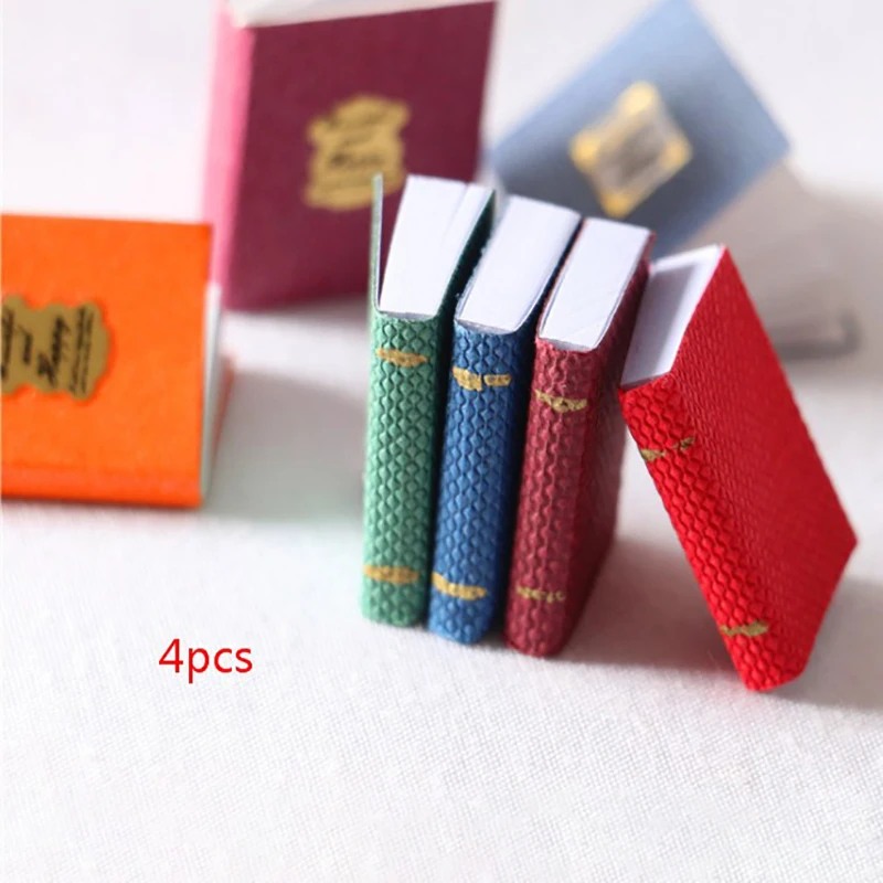 4pcs/set 1/12 Dollhouse Miniature Mini Books Model Furniture Accessories Dolls Pretend Toy Decoration