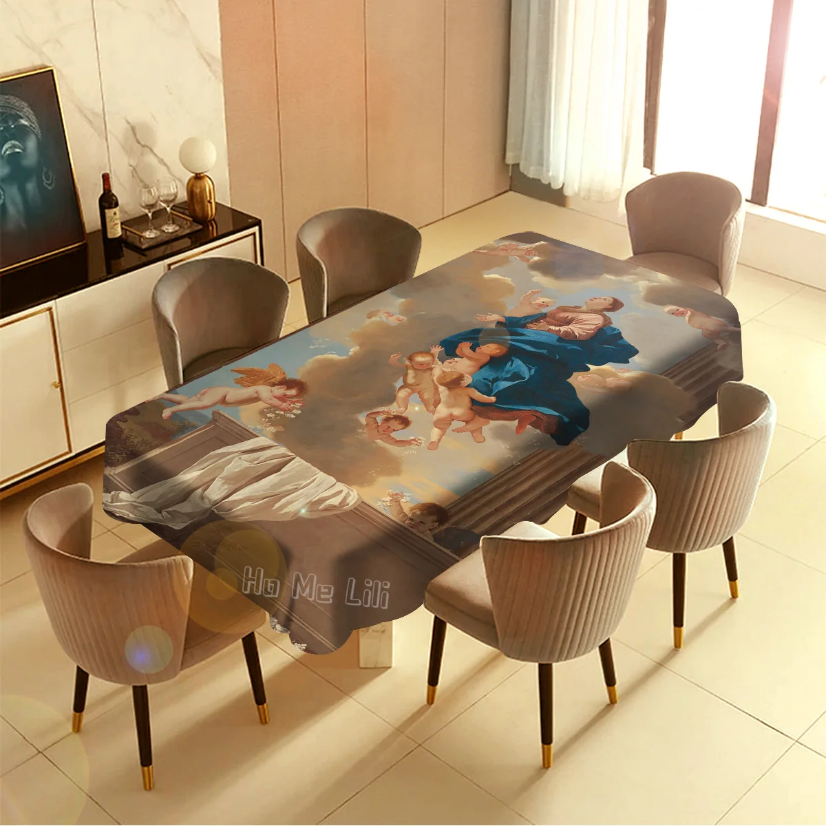 The Assumption Of  Virgin Surrounded By Clouds And Cherubim Ho Me Lili Table Cloth Rectangle