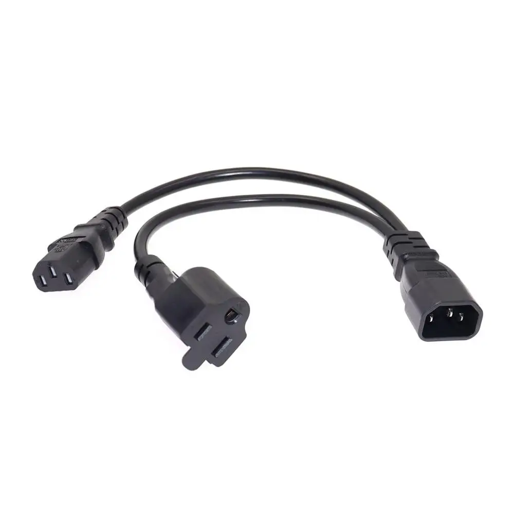 IEC 320 C14 to US Nema 5-15R + C13 Power Y Type Splitter Adapter Cable C14 to Dual Outlet Short Cord 10A 250V