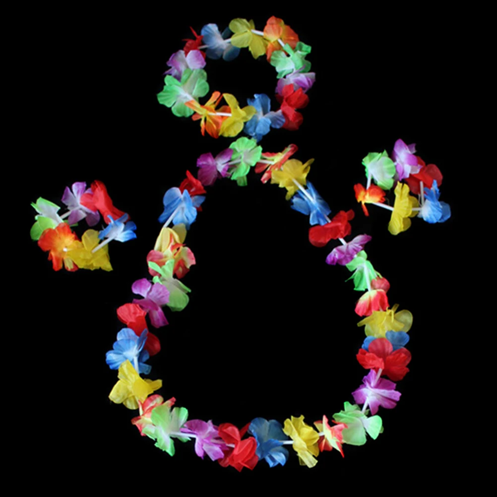 4 pcs/set Hawaiian Tropical Hula Luau Grass Dance Head Neck Wrist Garland