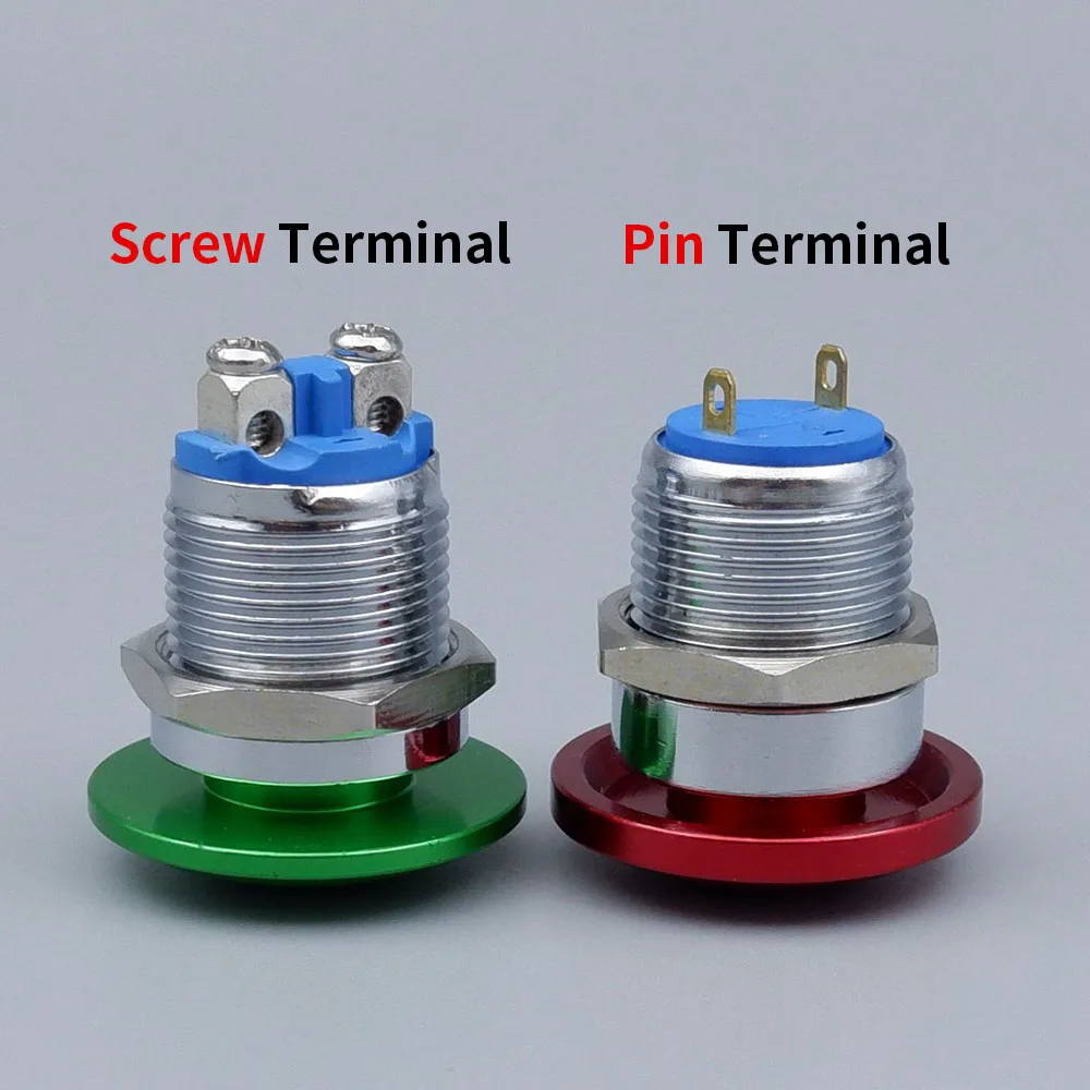 16mm 19mm 22mm Push Button Switch Momentary without Fixation Metal Aluminum Mushroom Head Switch Car Press Button Big Red Green