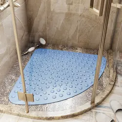 Bathroom Corner Shower Mat Sector Bath Mat Anti Slip No Smell Triangle Stand Up Bathmats Machine Washable Suction Cup Drain Hole