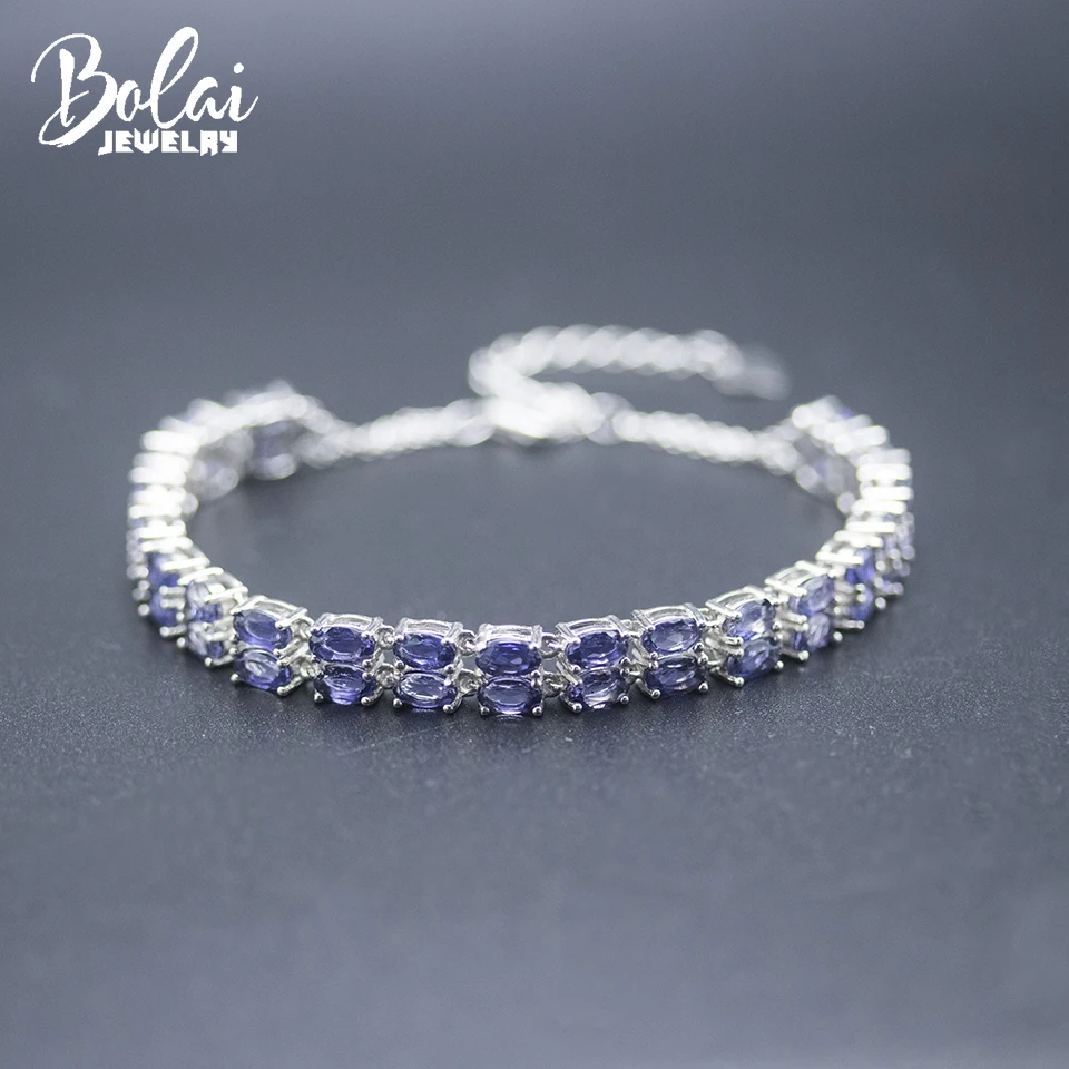 Bolai 100% Natural Lolite Tennis Bracelet Solid 925 Sterling Silver 12.0ct Violet Gemstone Fine Jewelry for Women's Gift