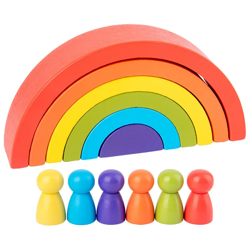 DIY children\'s wooden rainbow toy creative wood rainbow stacked balance blocks baby toy Montessori educational toys for children