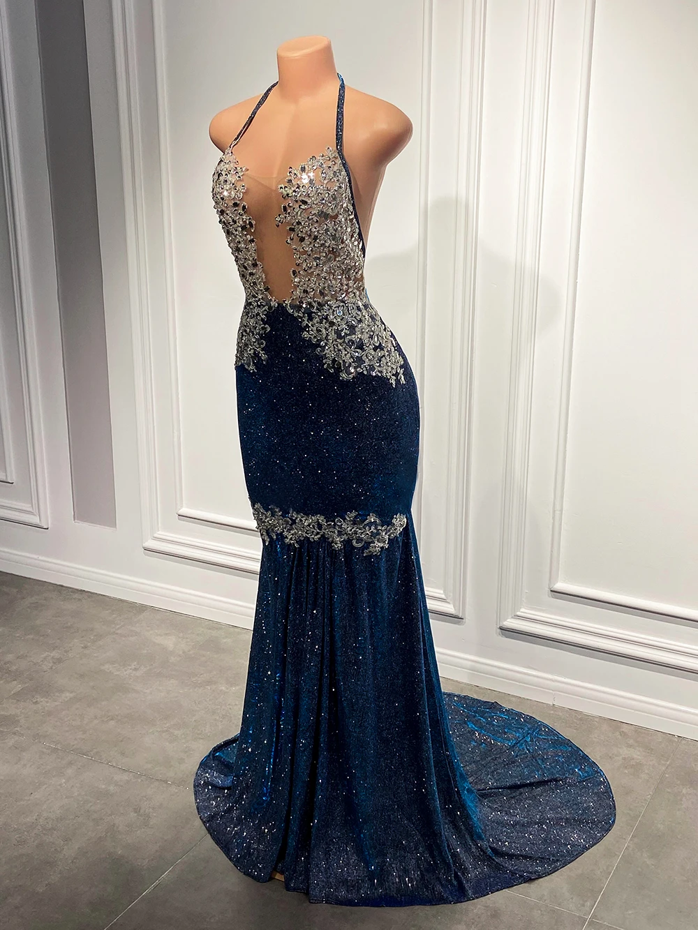 Fitted Long Sexy Prom Dresses 2026 Sheer Top Beaded Lace Sparkly Navy Blue  African Black Girls Real Picture Prom Gala Gowns - AliExpress 320