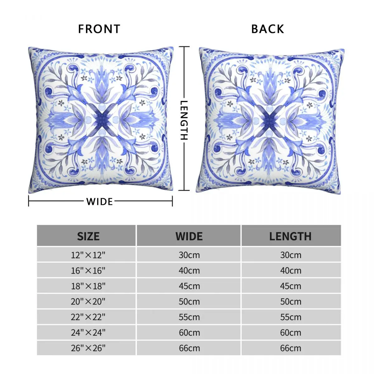 Azulejo Chic Square Pillowcase Polyester Linen Velvet Creative Zip Decor Pillow Case Bed Cushion Cover Wholesale