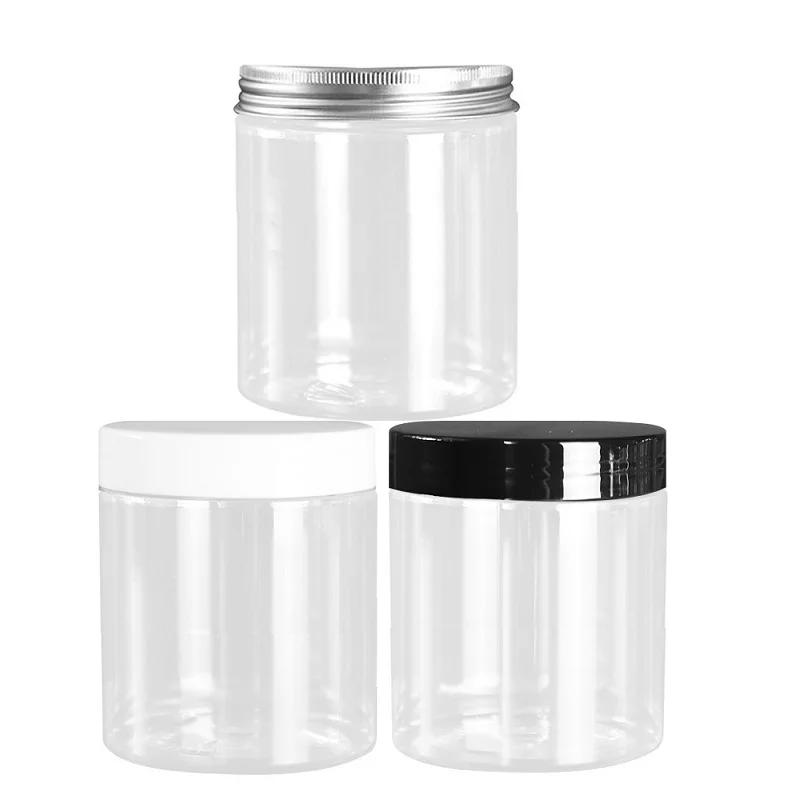 

24pcs Plastic Wide Mouth Bottle Cosmetic Jars PET Transparent Empty Makeup Cream Containers Pots with Lids 150ml 200ml 250ml