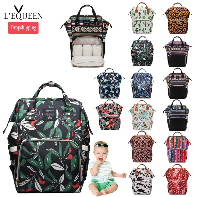 Lequeen Backpack Maternity Leaf flower Diaper bags Mummy Backpack Mommy Changing  Bags Nappy travel bag large capacity LPJ09