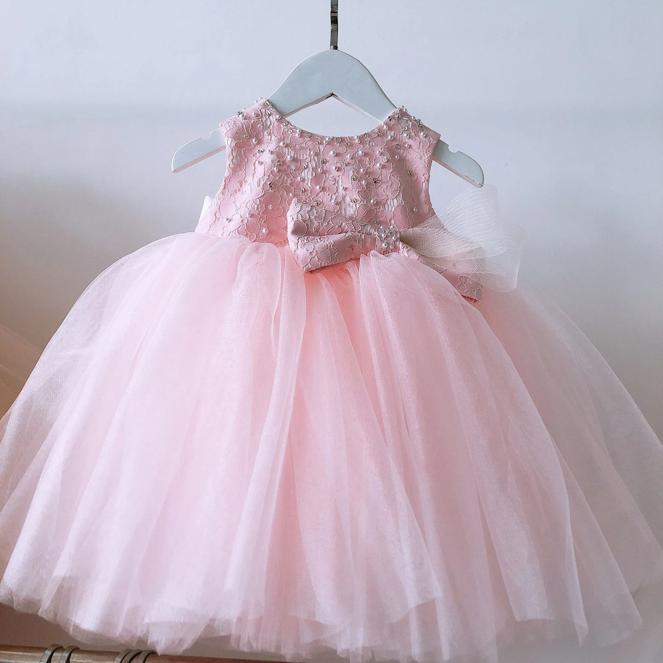 1 Year Baby Girl Birthday Dresses Infant Pink Lace Beads Baptism Princess Dress Toddler Girl Wedding Newborn Christening Gown