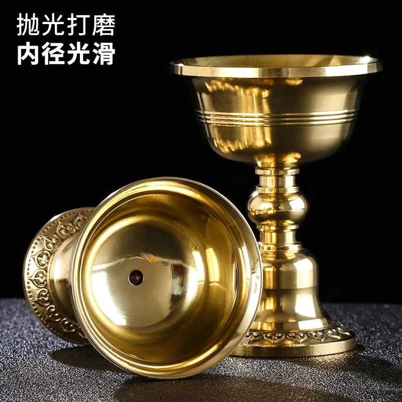 

Pure copper Gesang flower butter lamp seat long lamp for Buddha candle table polishing oil lamp