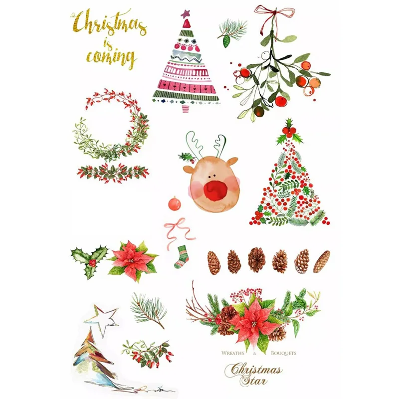 2 PCS Happy Christmas Words DIY Uncut Autocollant Stationery Scrapbooking Planner Sticker Cute Travel Book Journal Supplies