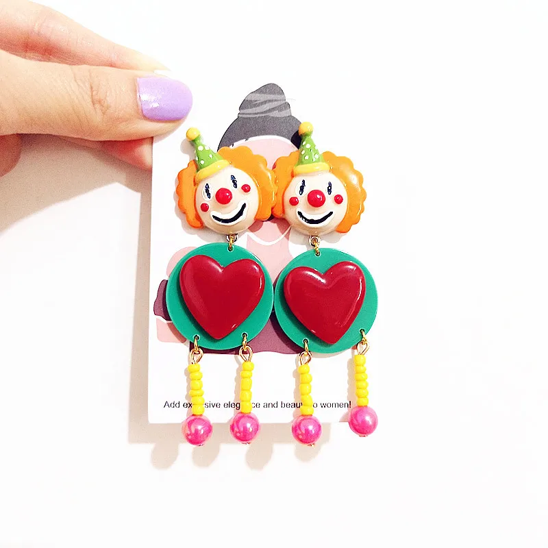 Trend Lovely Arylic Love Clown Earrings For Women Long Funny Color Plastic Long Handmade Jewelry Wholesale